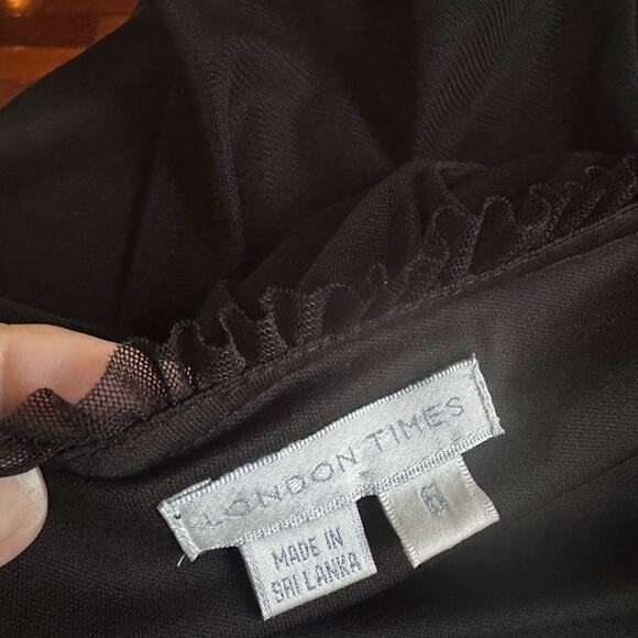 NEW London Times Black Empire Mini Dress Mesh Goth Witchy Coquette Flirty Y2K - Picture 7 of 10